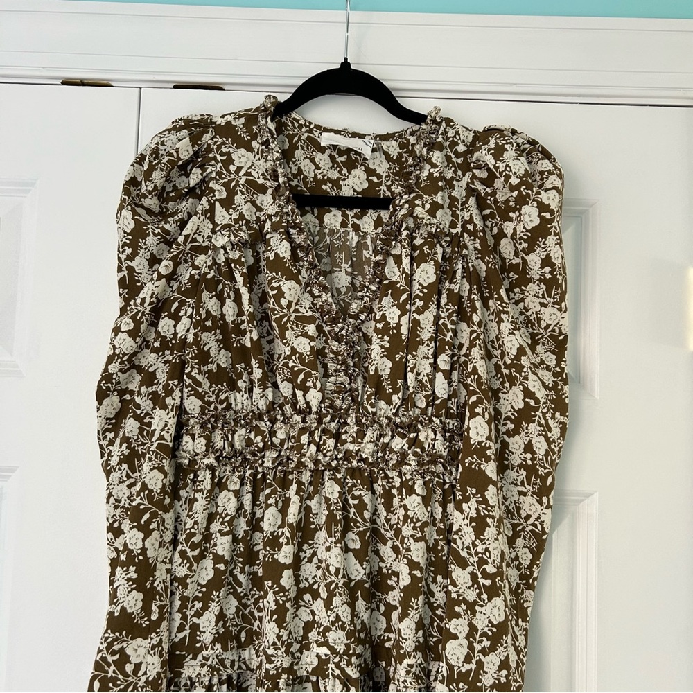 Hyacinth House Olive and White Floral Tiered Midi Dress Size XS - Picture 6 of 11